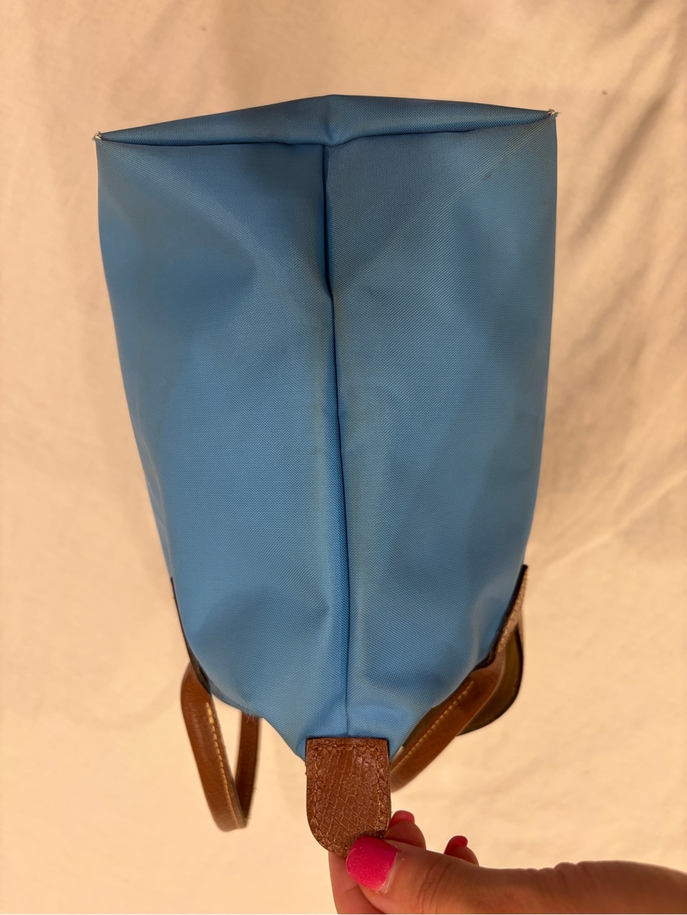 Longchamp Le Pliage S Blue Nylon Satchel with Brown Leather Trim - Picture 13 of 13